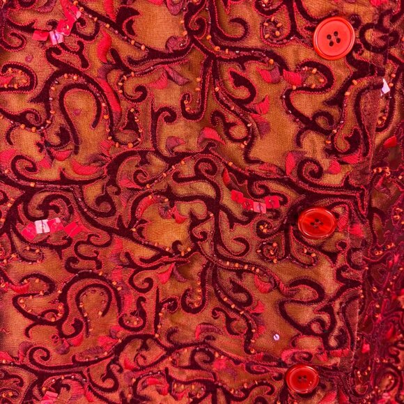 Coldwater Creek Red Tonal Scroll Embellished Jacket Top Button Blazer 1X Vintage - Picture 3 of 5